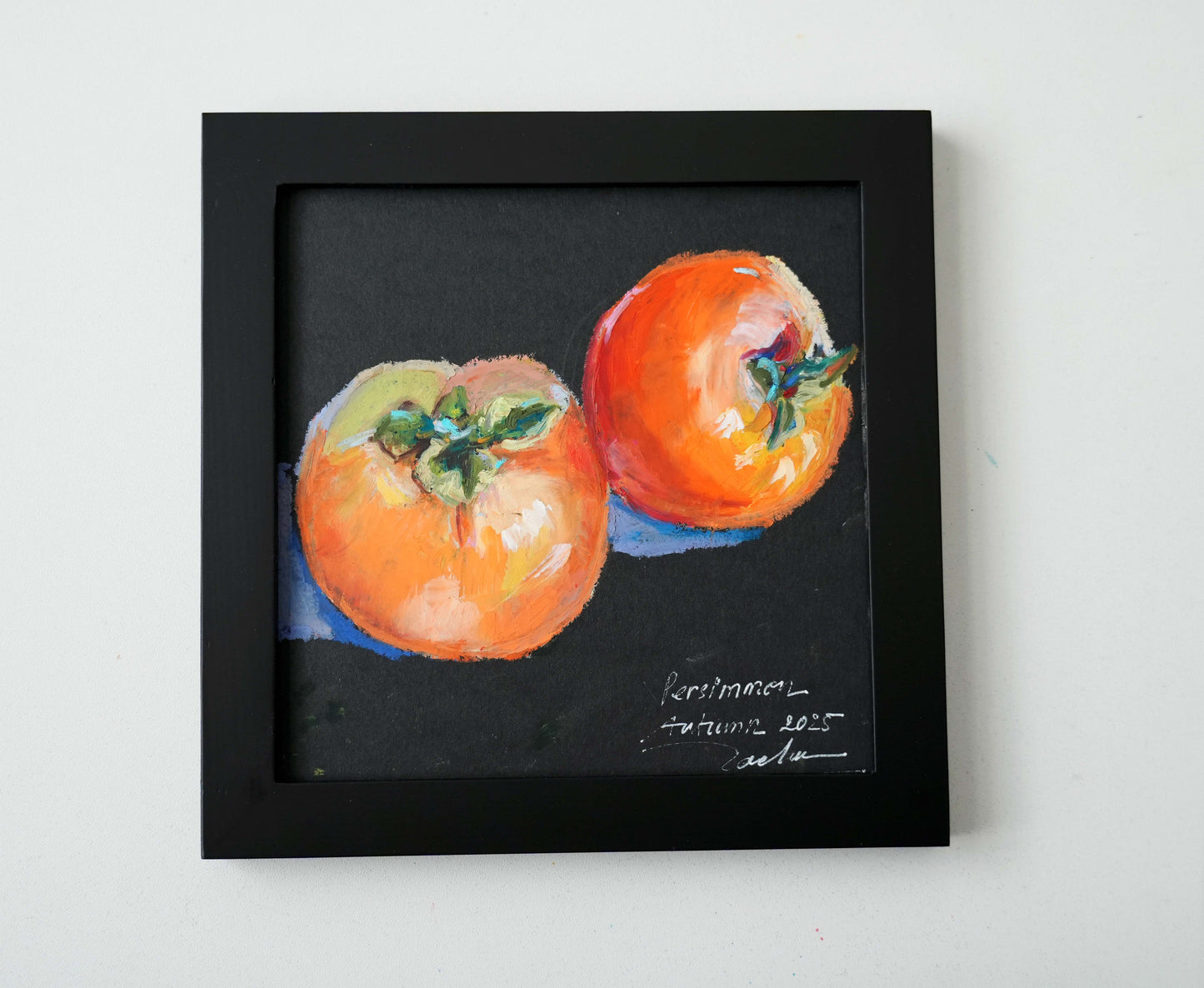 Original Oil Pastel Fruit Painting - Persimmons