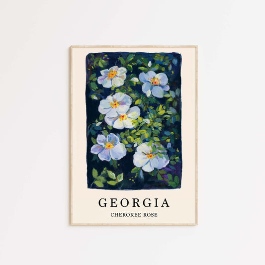 Cherokee Rose- Georgia's State Flower- Gouache art- Flower art