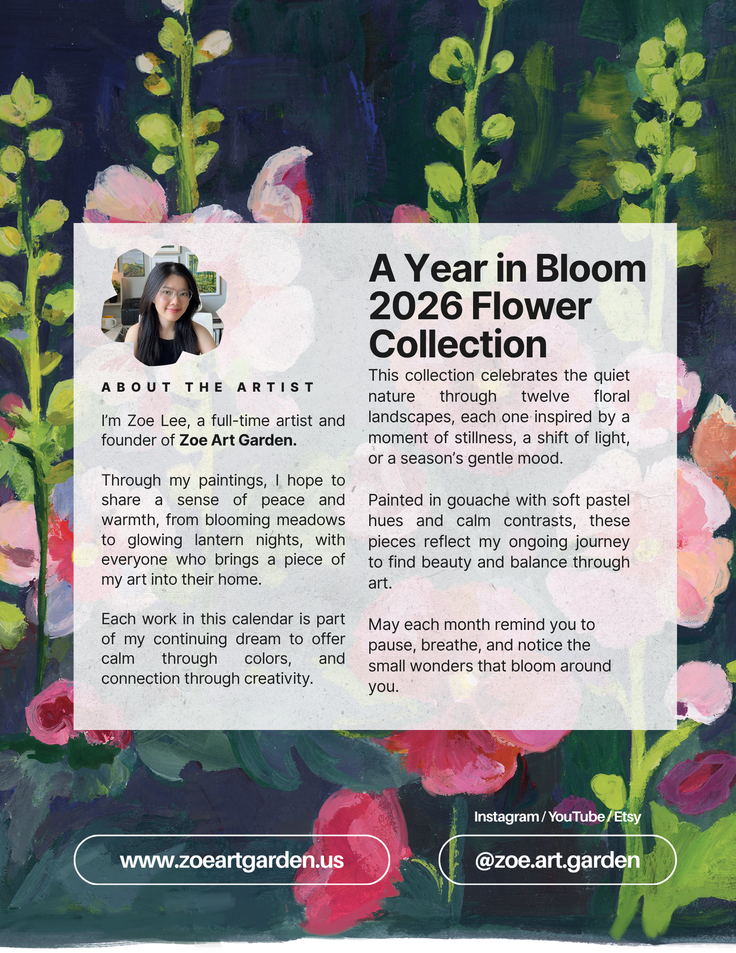 2026 Floral Art Wall Calendar – Flower Collection