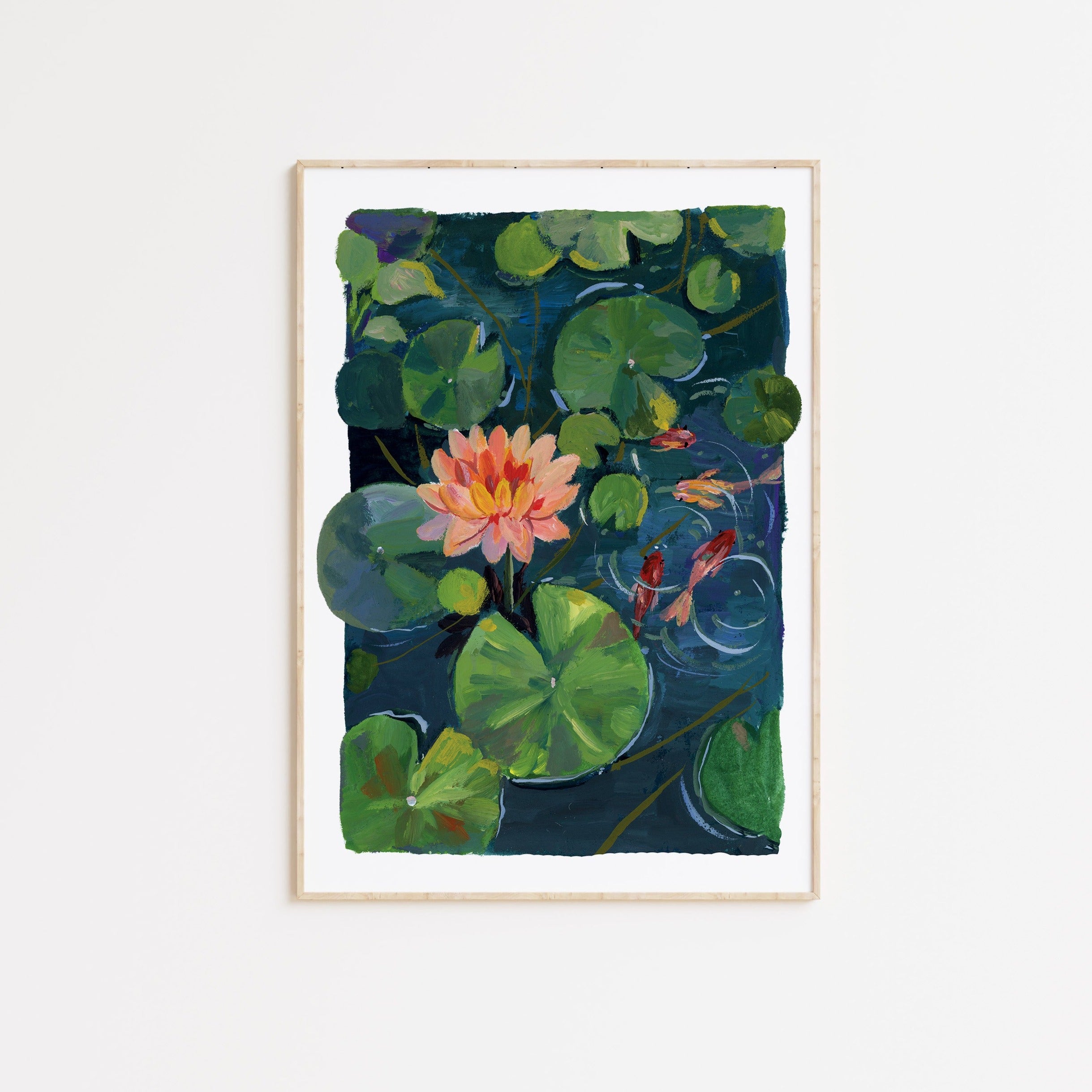 Blue Waterlily Pond On Canvas Board - Water Lilies 5x7 inches