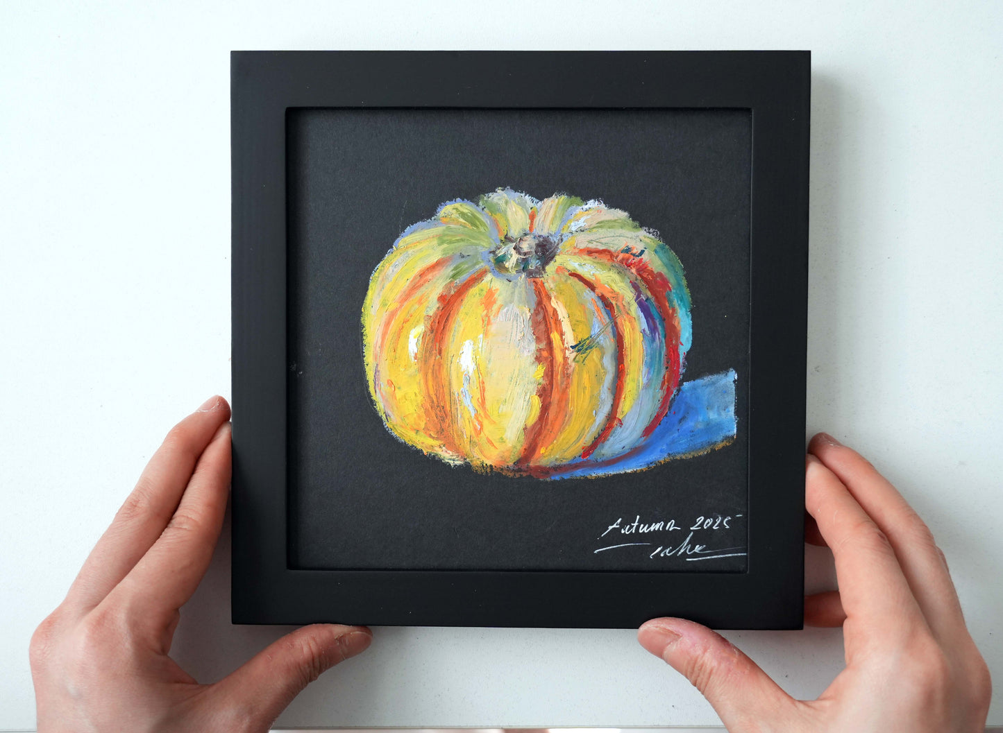 Original Oil Pastel Fruit Painting - The Pumpkin