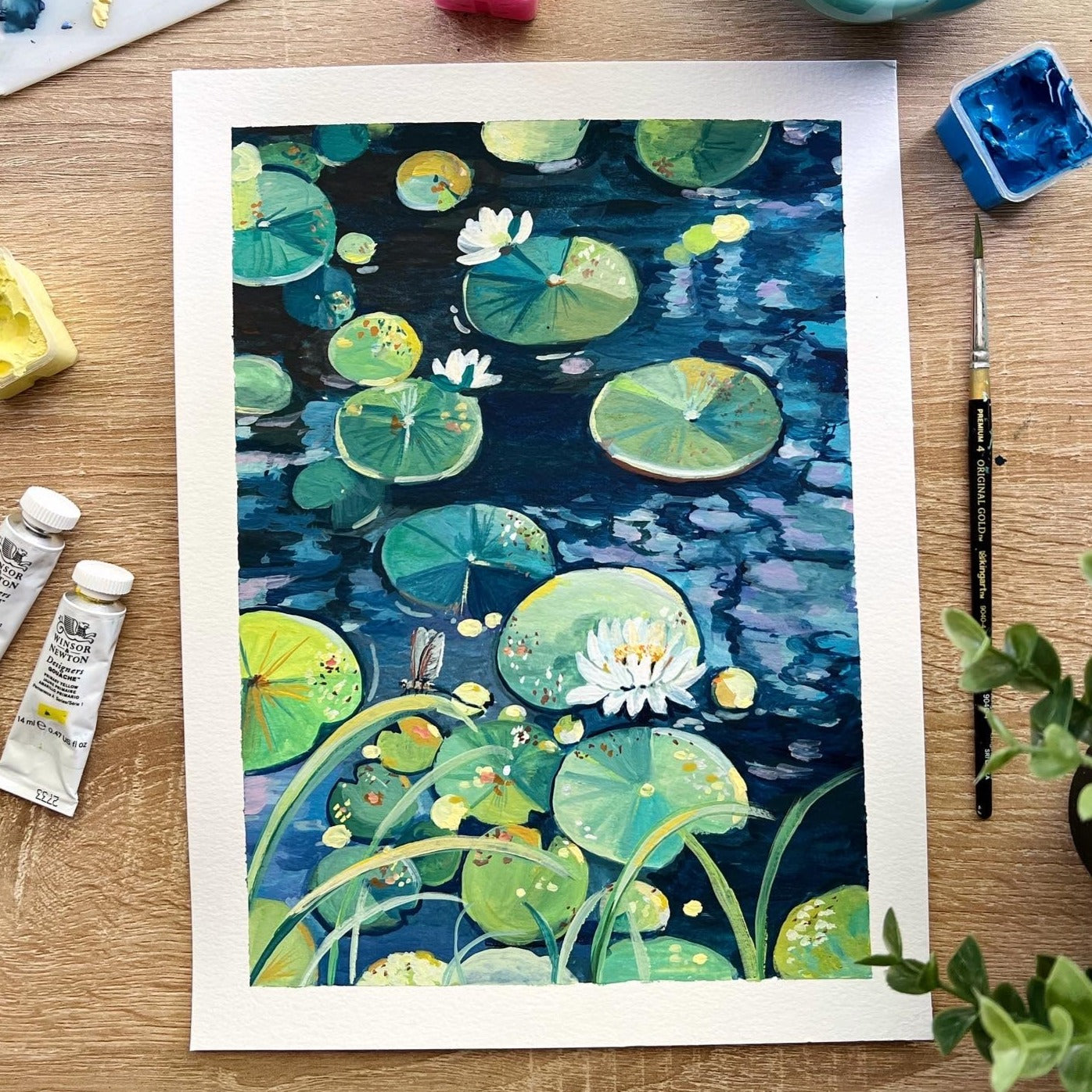 Water Lilies pond- Original Gouache painting – Zoe Art Garden