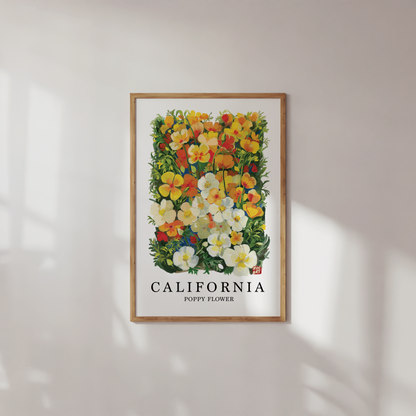 Golden Poppy Flower Field- California State Flower- Gouache art print