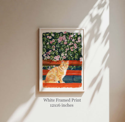 Cute Cat and Rose - Cat Illustration Print by Zoe Art Garden