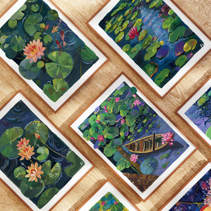 Lotus Boat Illustration- Gouache art print