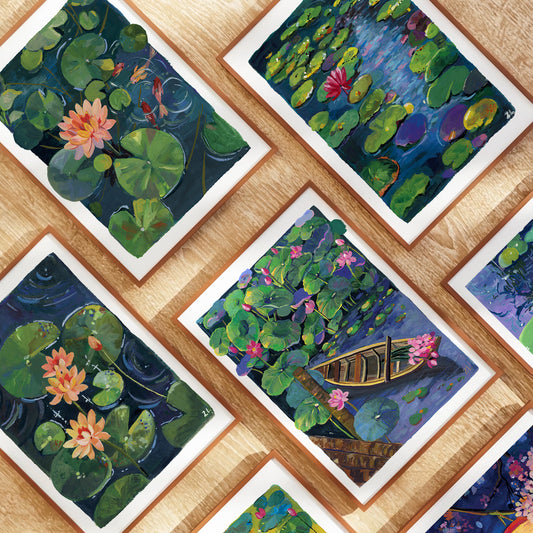 Lotus Boat Illustration- Gouache art print