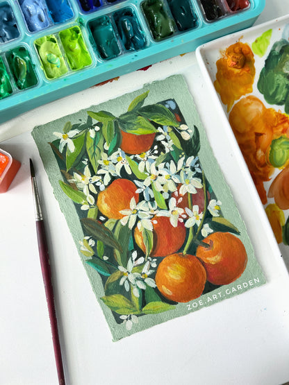 Orange Blossom – Original gouache painting- 5x7"