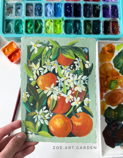 Orange Blossom – Original gouache painting- 5x7"