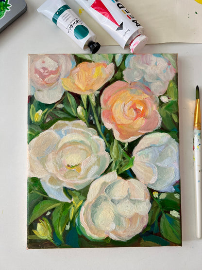 Soft Garden Roses – Pastel Floral Oil Painting- 8x10