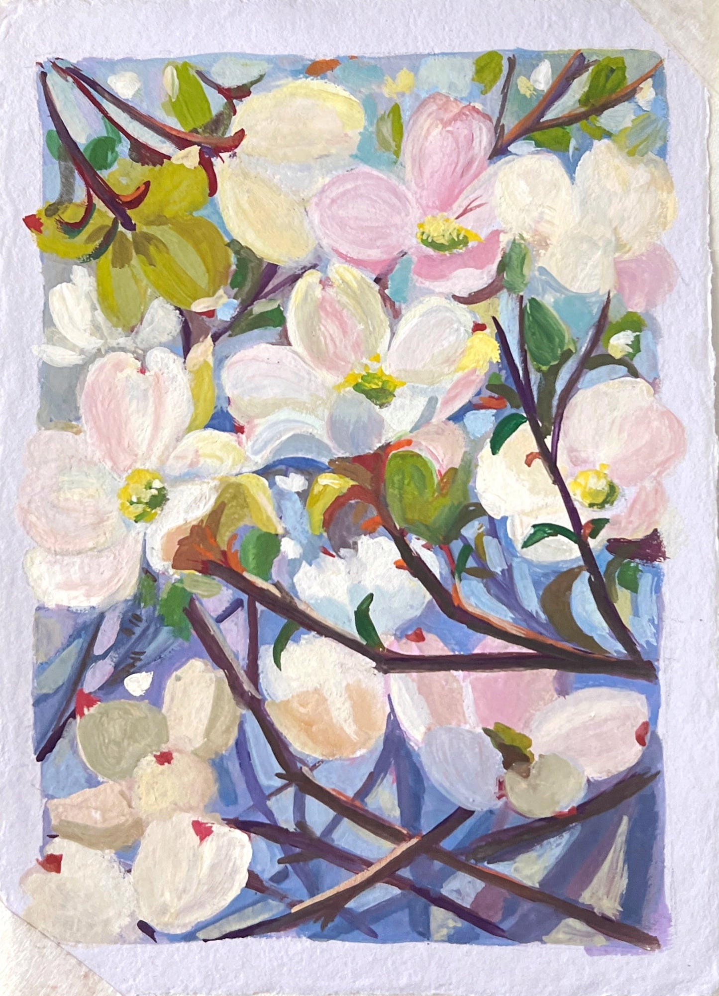 Artistic depiction of flowers on a small canvas with watercolor paints and brush in the background.