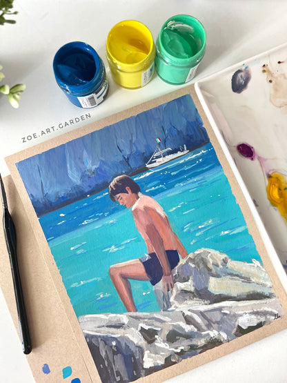 Summer in Capri – Italian Beach Painting- 8x10"