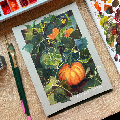 Fairytale pumpkin- Autumn painting 5x7"