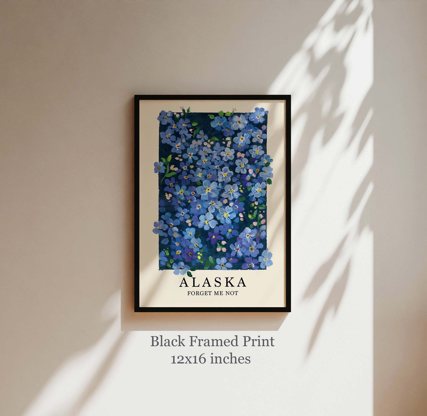 Forget-Me-Not Wall Art | Alaska State Flower Gouache Art Print | Blue Botanical Print