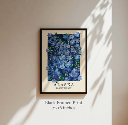 Forget-Me-Not Wall Art | Alaska State Flower Gouache Art Print | Blue Botanical Print