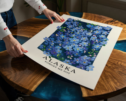 Forget-Me-Not Wall Art | Alaska State Flower Gouache Art Print | Blue Botanical Print