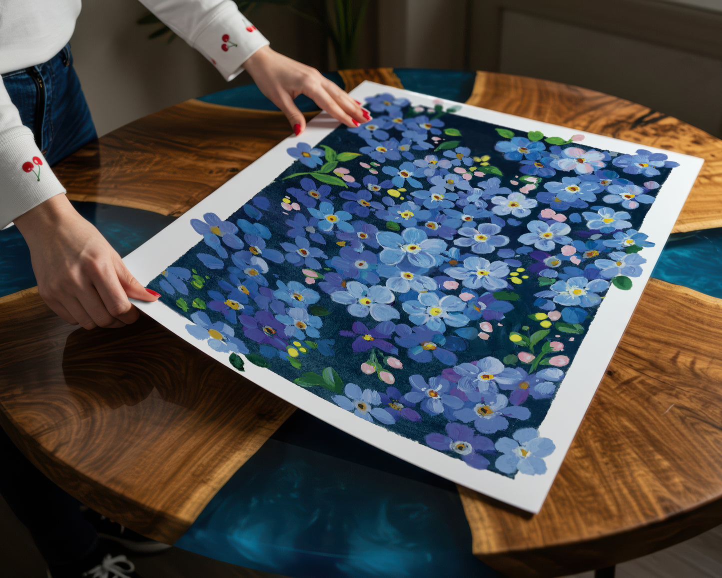 Forget-Me-Not Flower Wall Art | Gouache Art Print | Blue Botanical Print