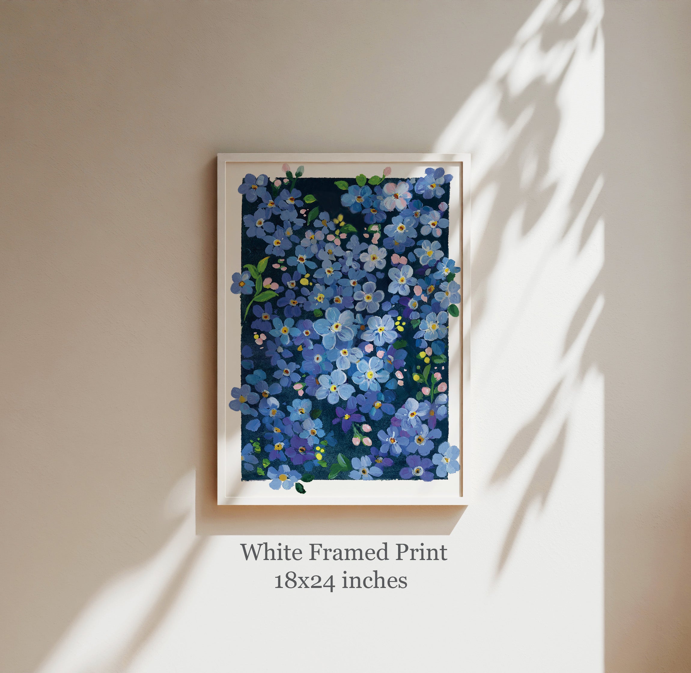 Forget-Me-Not Gouache Art Print – Blue Botanical Flower Wall Art