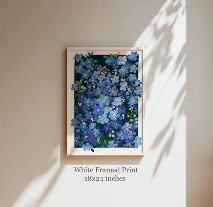 Forget-Me-Not Flower Wall Art | Gouache Art Print | Blue Botanical Print