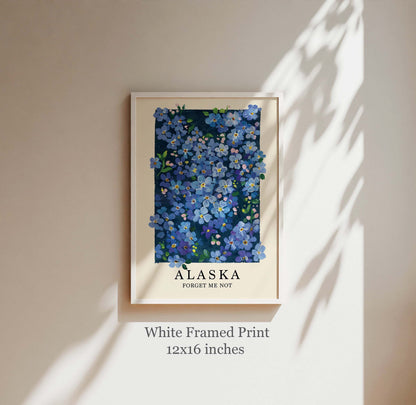 Forget-Me-Not Wall Art | Alaska State Flower Gouache Art Print | Blue Botanical Print