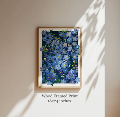 Forget-Me-Not Flower Wall Art | Gouache Art Print | Blue Botanical Print