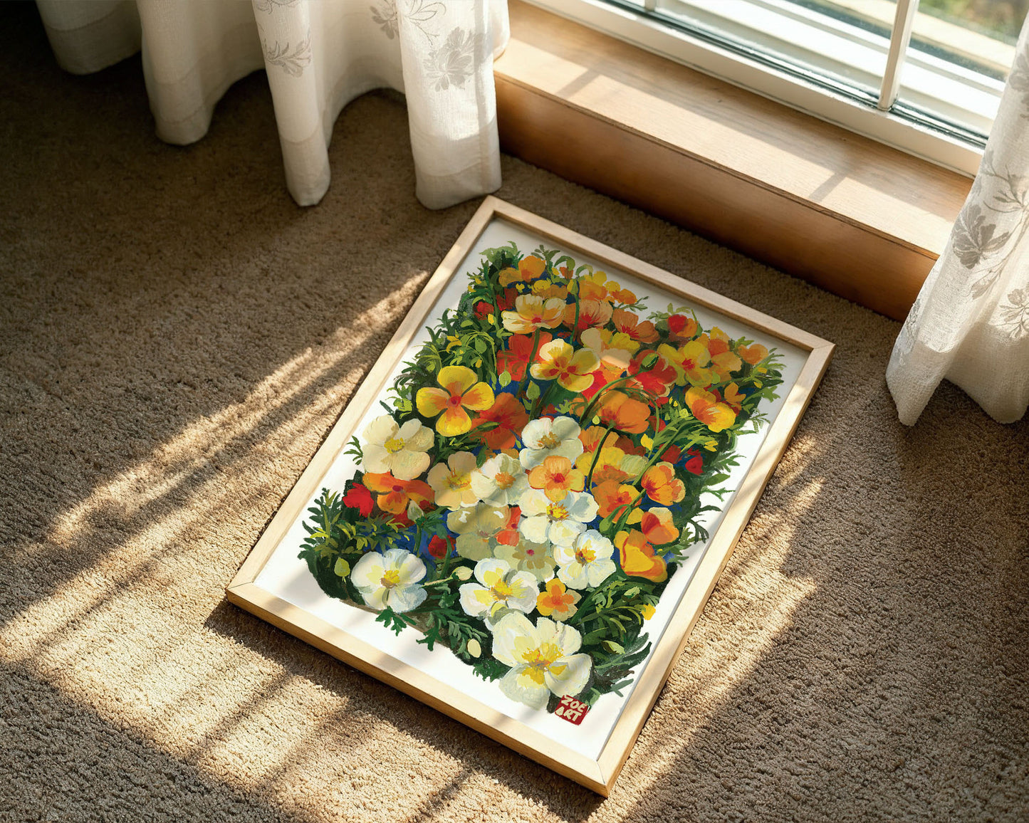 Golden California Poppy Flower- Gouache art print flower