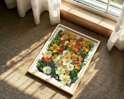 Golden California Poppy Flower- Gouache art print flower
