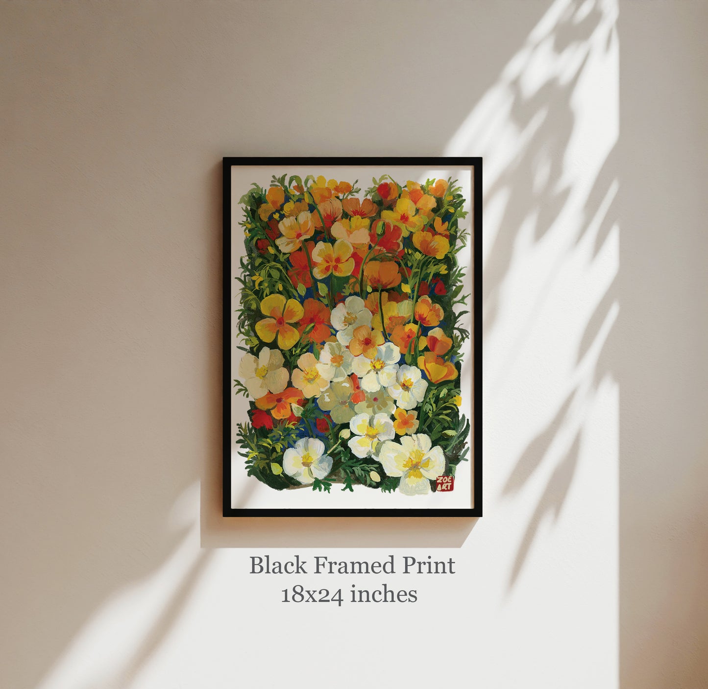 Golden California Poppy Flower- Gouache art print flower