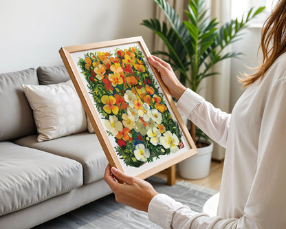 Golden California Poppy Flower- Gouache art print flower