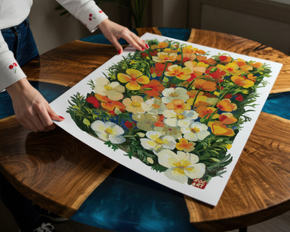 Golden California Poppy Flower- Gouache art print flower