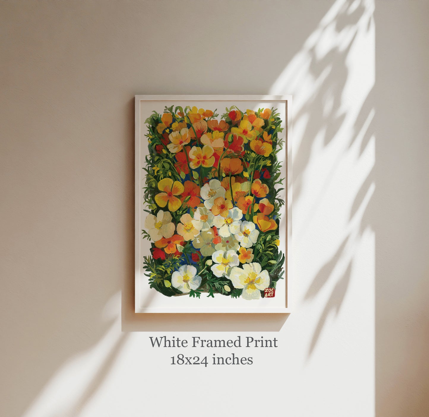 Golden California Poppy Flower- Gouache art print flower