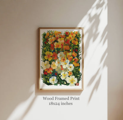 Golden California Poppy Flower- Gouache art print flower