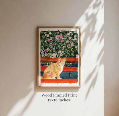 Cute Cat and Rose - Cat Illustration Print by Zoe Art Garden