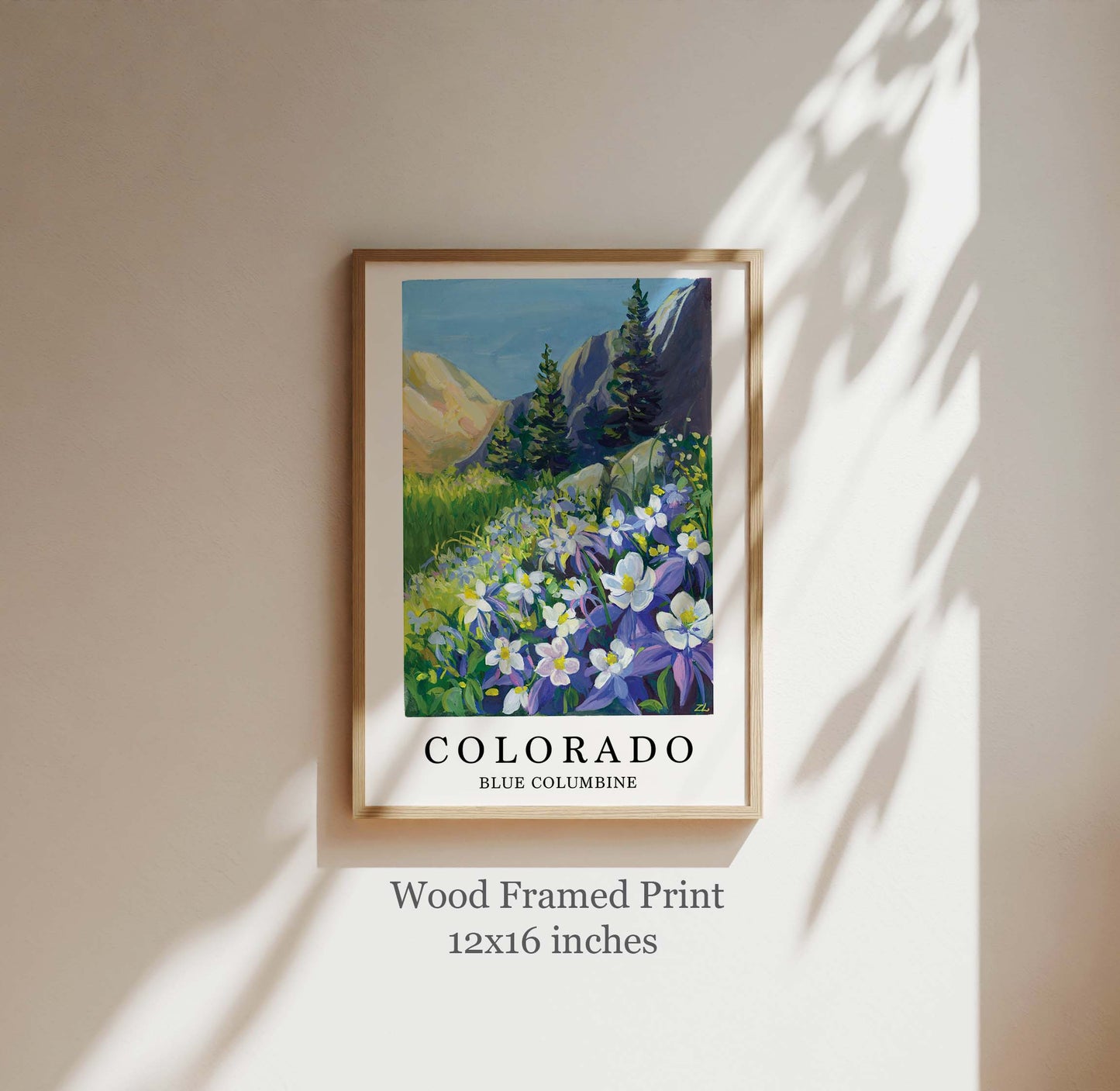 Colorado State Flower Art Print – Blue Columbine Mountain Landscape