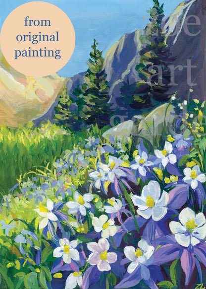 Colorado State Flower Art Print – Blue Columbine Mountain Landscape