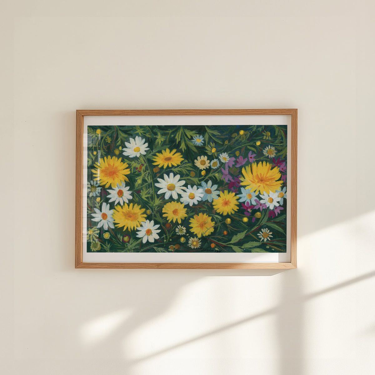 Daisy Wildflower Art Print, White and Yellow Daisy Flower Painting