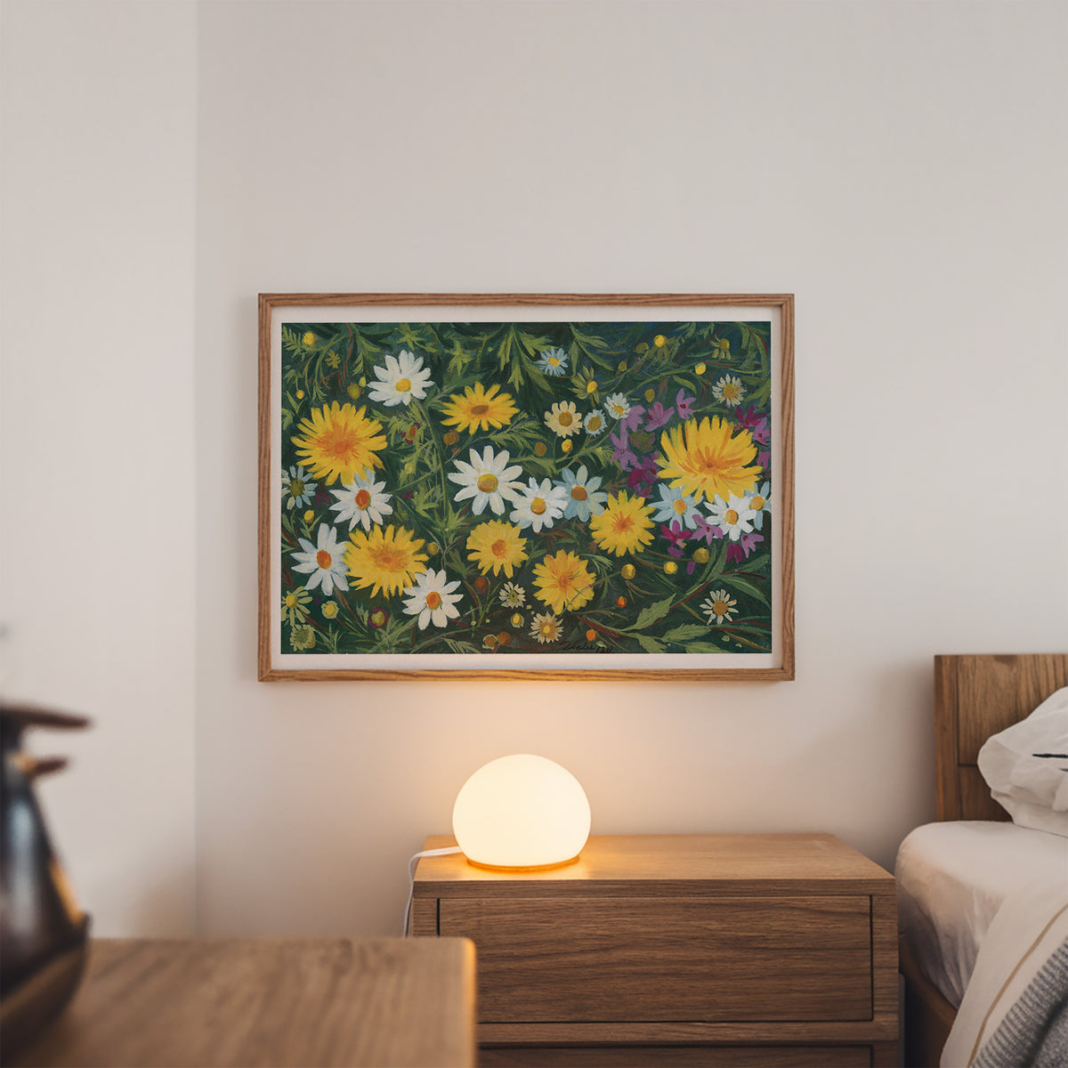 Daisy Wildflower Art Print, White and Yellow Daisy Flower Painting