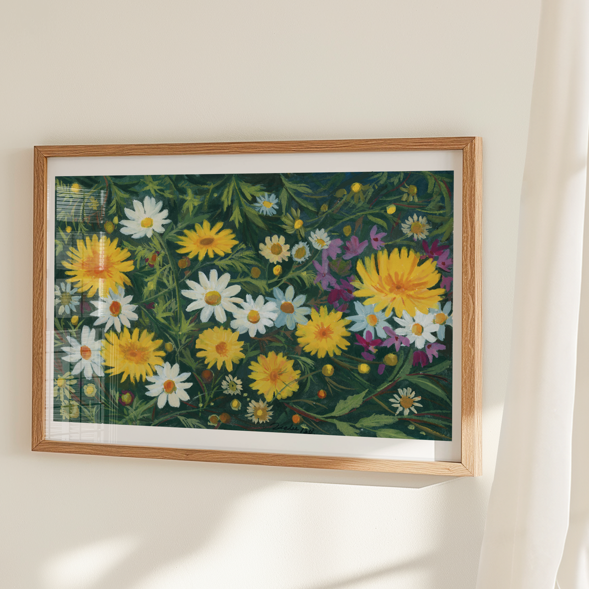 Daisy Wildflower Art Print, White and Yellow Daisy Flower Painting