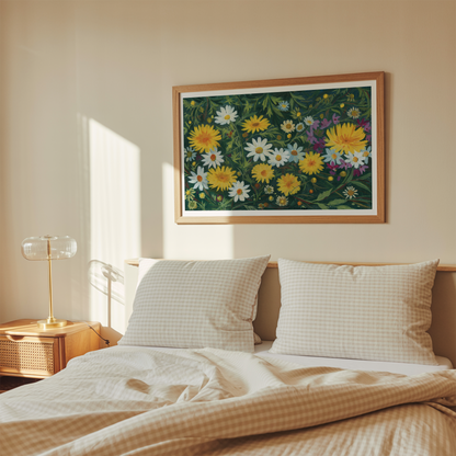 Daisy Wildflower Art Print, White and Yellow Daisy Flower Painting