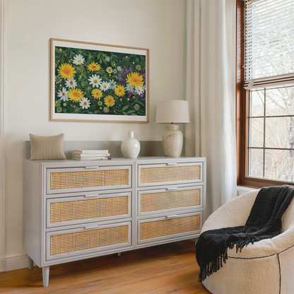 Daisy Wildflower Art Print, White and Yellow Daisy Flower Painting