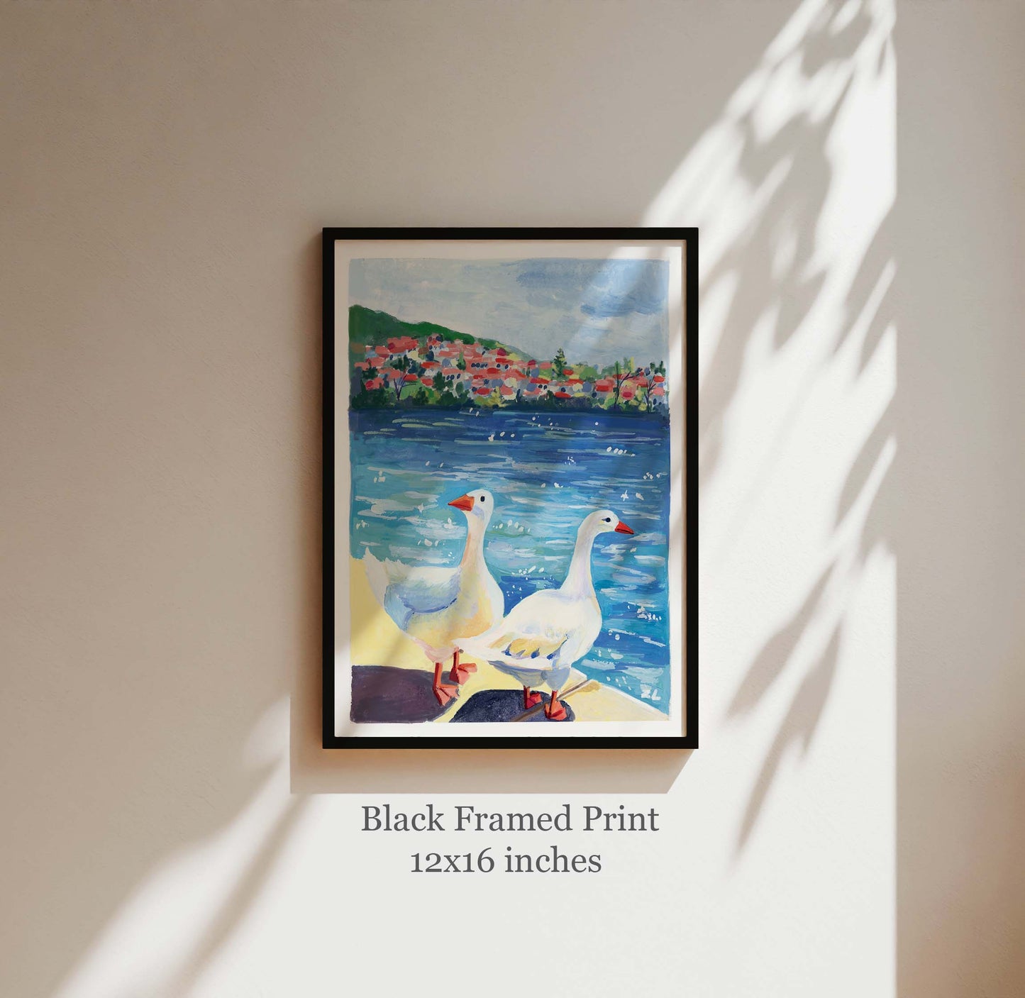 Ducks in a sunny day- Gouache painting- Animal art print