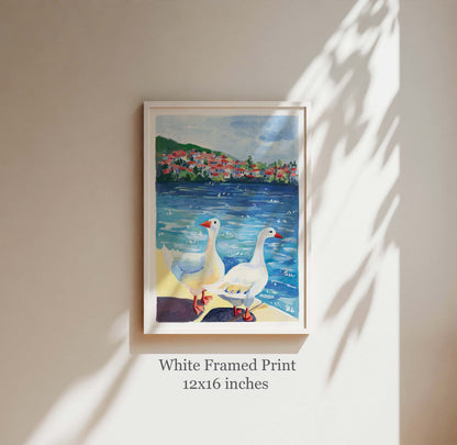 Ducks in a sunny day- Gouache painting- Animal art print