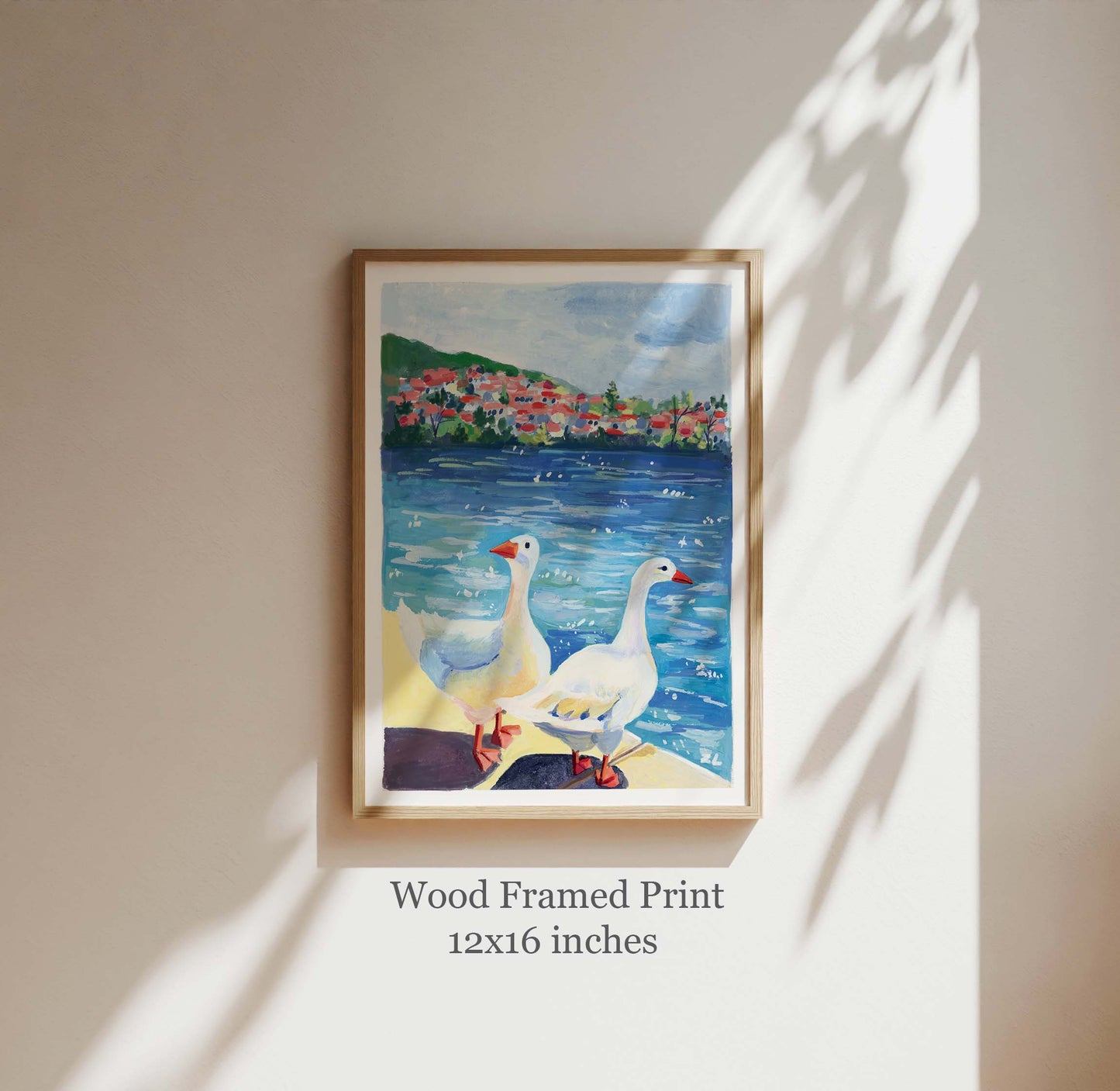 Ducks in a sunny day- Gouache painting- Animal art print