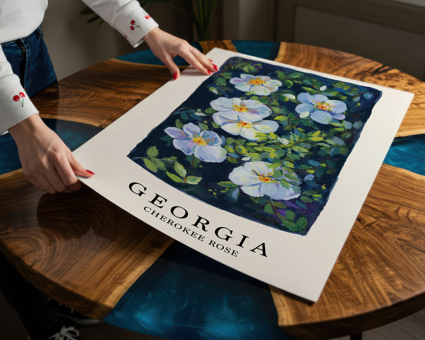 Georgia Cherokee Rose – State Flower Poster Art Print