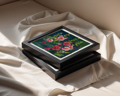 Hollyhock Flower Art Print - Gouache Floral Painting