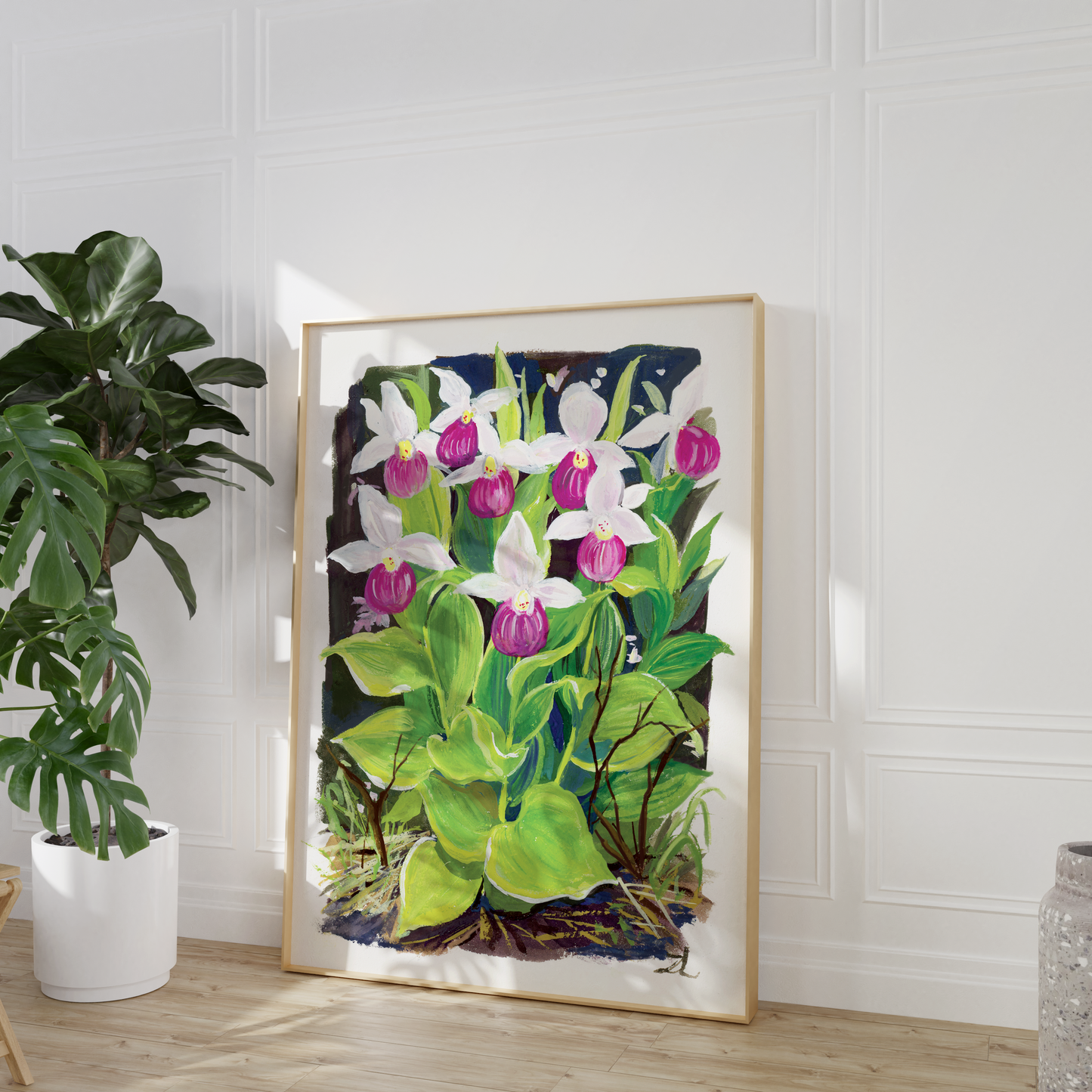 Pink Lady Slipper Orchid Art Print – Wildflower Series