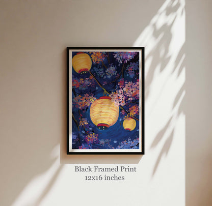Midnight Blossom Lanterns – Night Garden Art Print