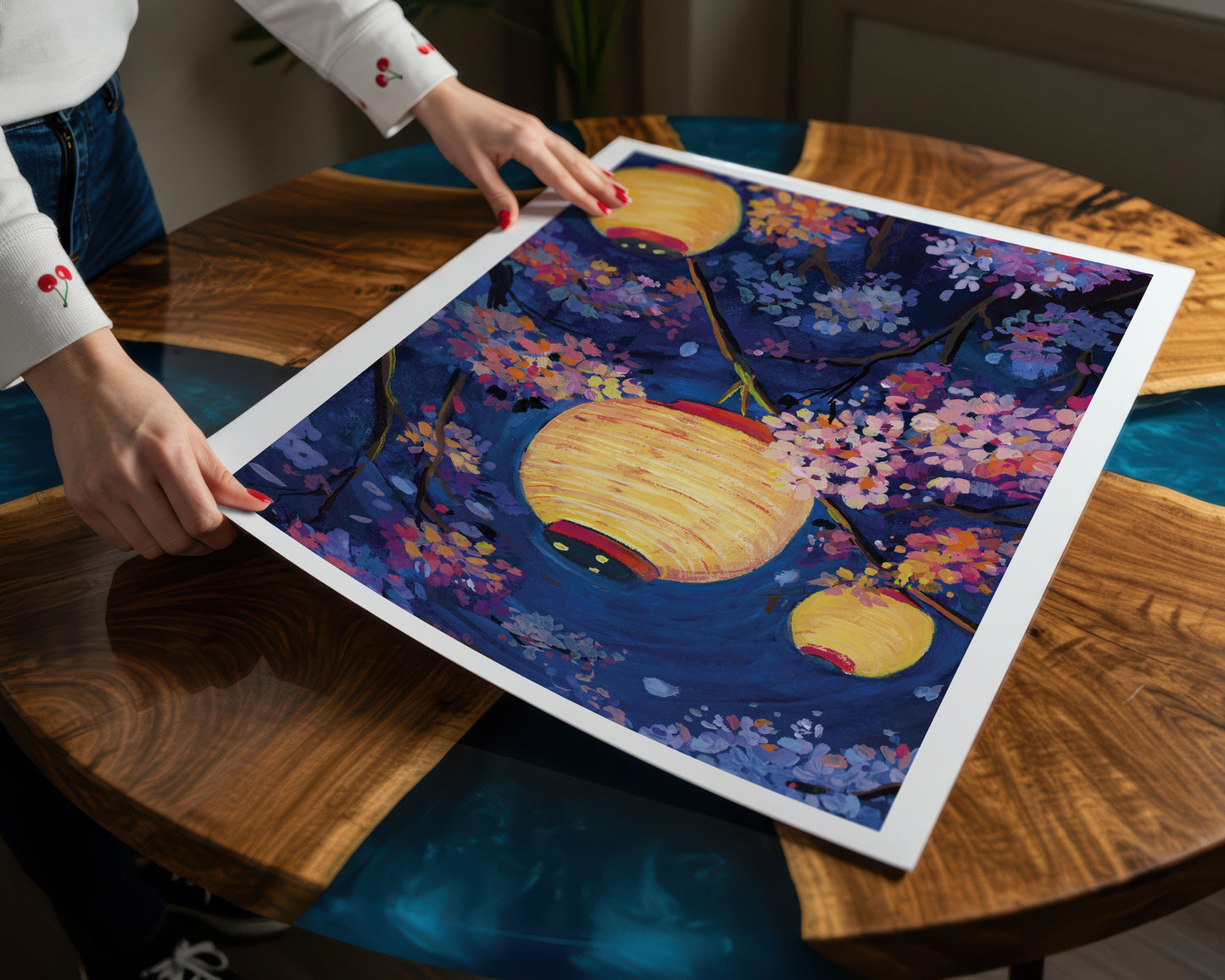 Midnight Blossom Lanterns – Night Garden Art Print