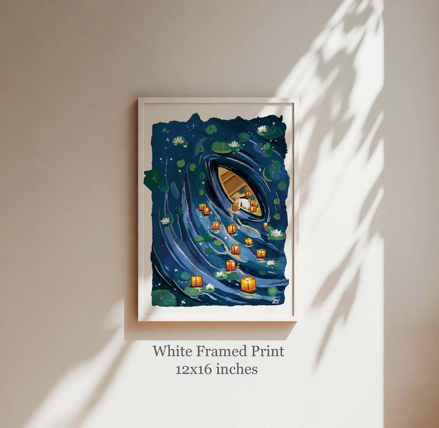 Floating Lantern River – Wishing Light Art Print