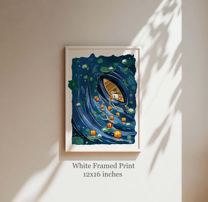 Floating Lantern River – Wishing Light Art Print