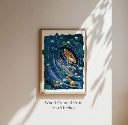 Floating Lantern River – Wishing Light Art Print